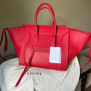 Celine New Red Large Phantom Luggage Tote Bag